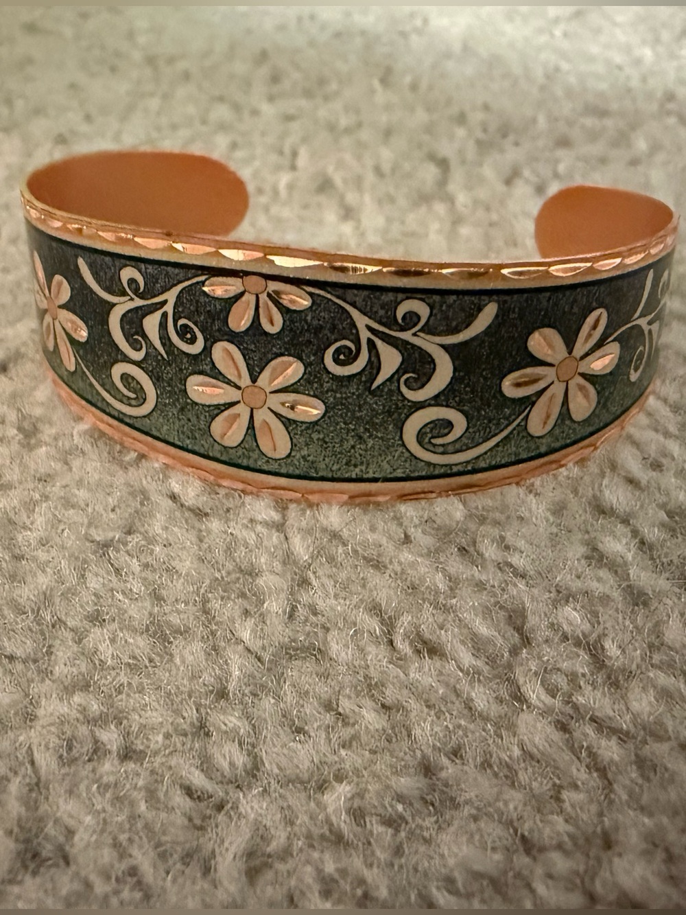 Floral Copper-Tone Cuff Bracelet - Green & Copper